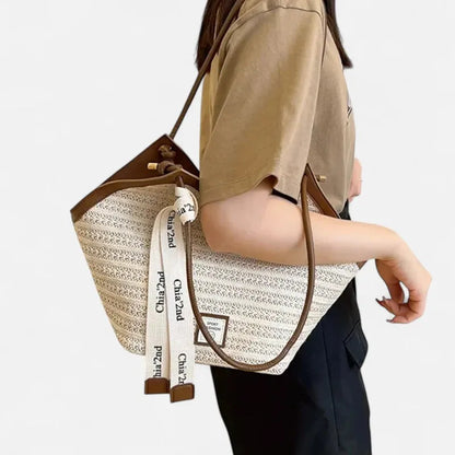 Mila | Straw Tote with Ribbon Trim