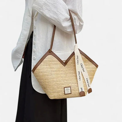 Mila | Straw Tote with Ribbon Trim