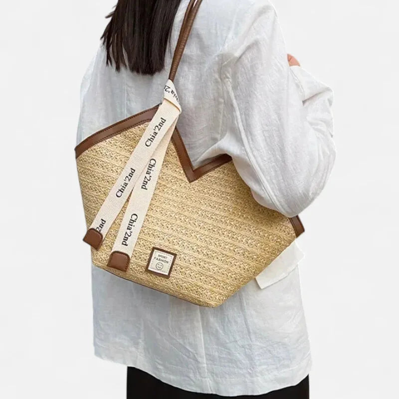 Mila | Straw Tote with Ribbon Trim