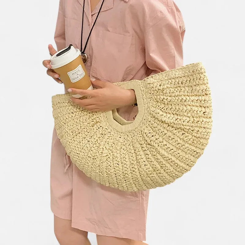 Naïa | Large Half-Moon Straw Bag