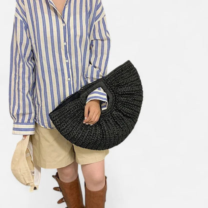 Naïa | Large Half-Moon Straw Bag