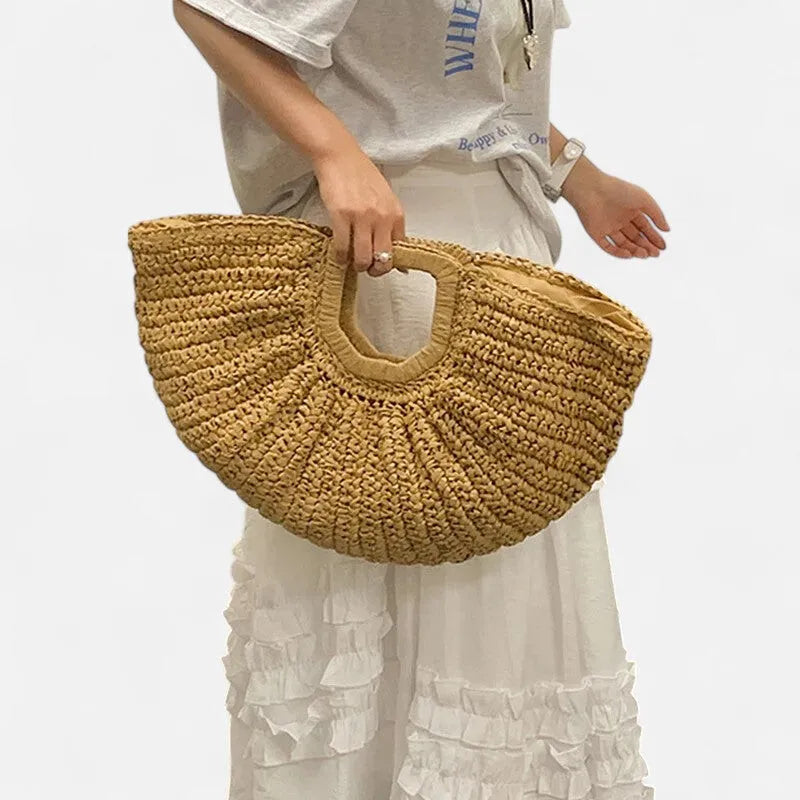 Naïa | Large Half-Moon Straw Bag