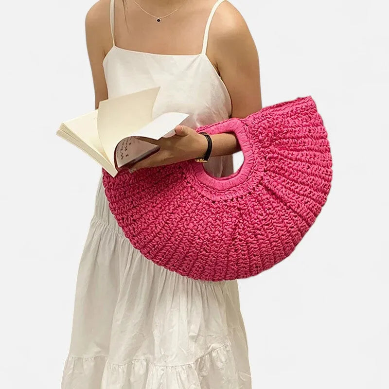 Naïa | Large Half-Moon Straw Bag