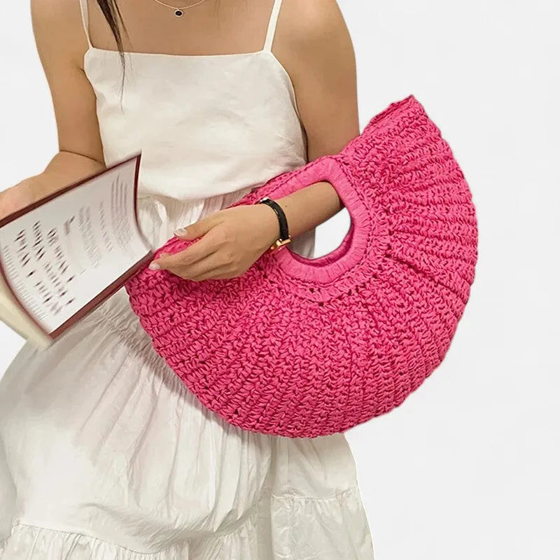 Naïa | Large Half-Moon Straw Bag