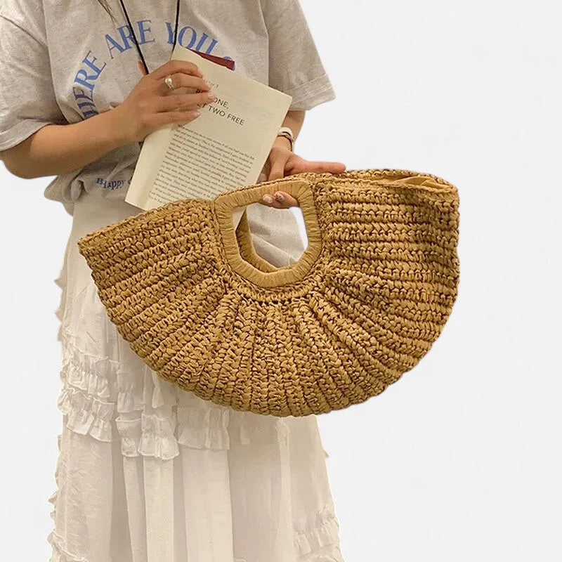 Naïa | Large Half-Moon Straw Bag