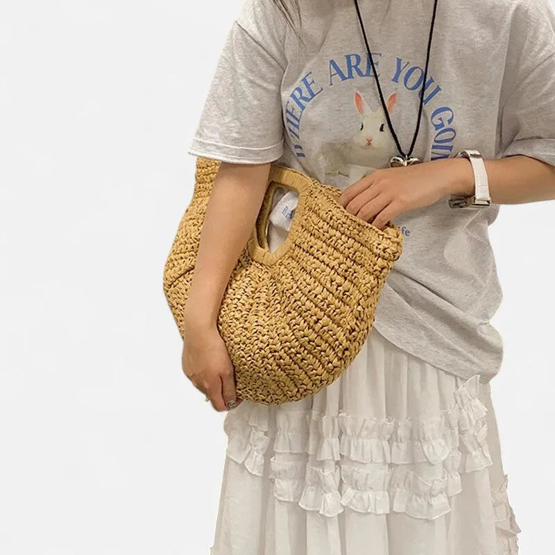 Naïa | Large Half-Moon Straw Bag