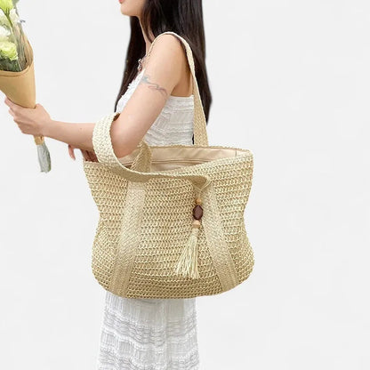 Naïma | Large Straw Tote with Pompom