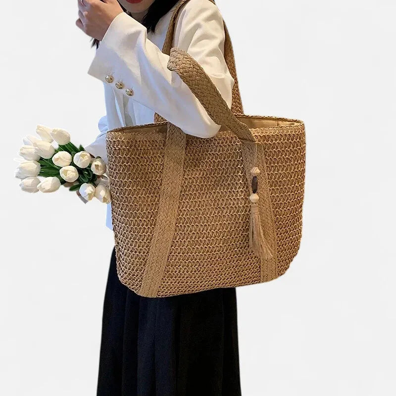 Naïma | Large Straw Tote with Pompom