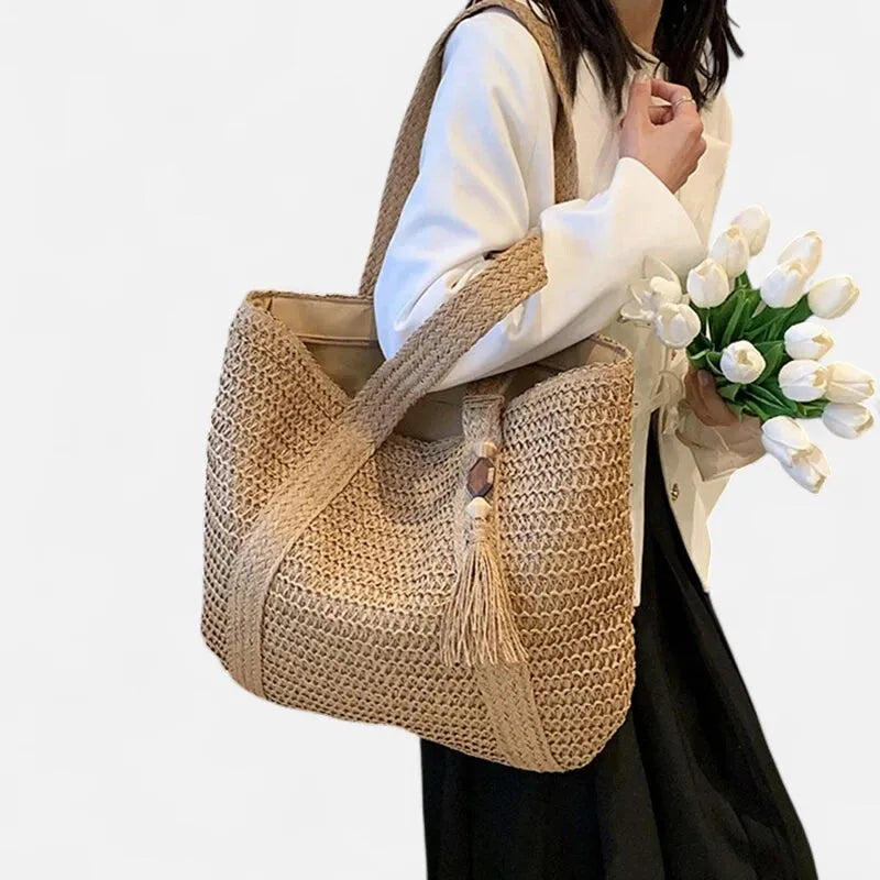 Naïma | Large Straw Tote with Pompom
