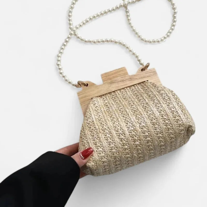 Maïa | Small Straw Bag with Pearl Handles