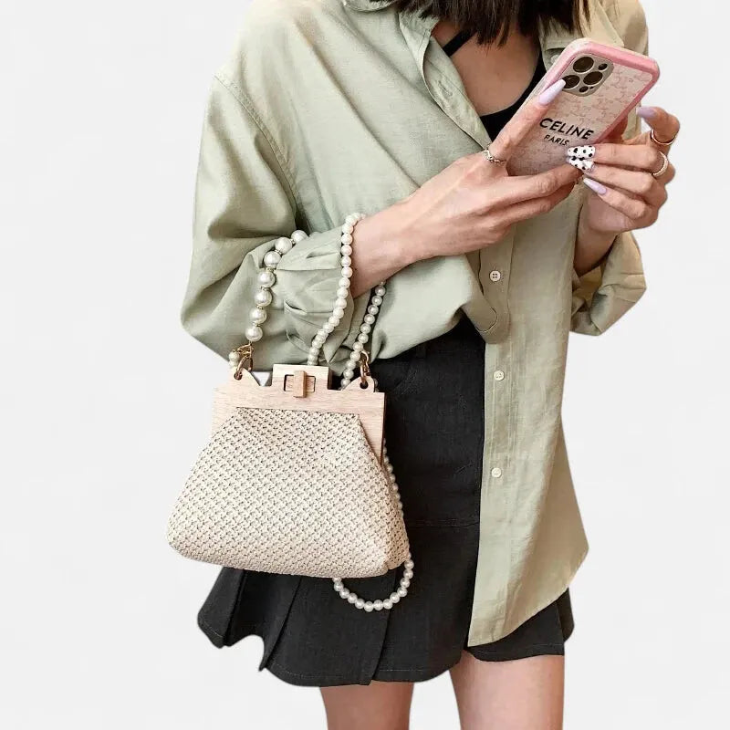 Maïa | Small Straw Bag with Pearl Handles