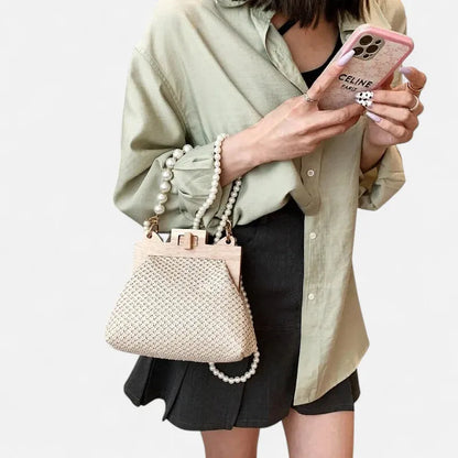 Maïa | Small Straw Bag with Pearl Handles