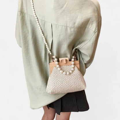 Maïa | Small Straw Bag with Pearl Handles