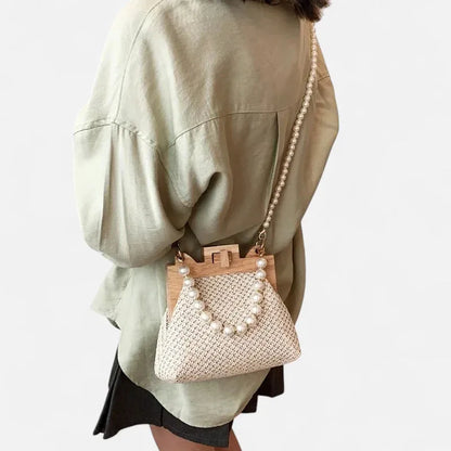Maïa | Small Straw Bag with Pearl Handles