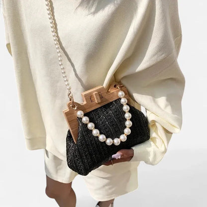 Maïa | Small Straw Bag with Pearl Handles