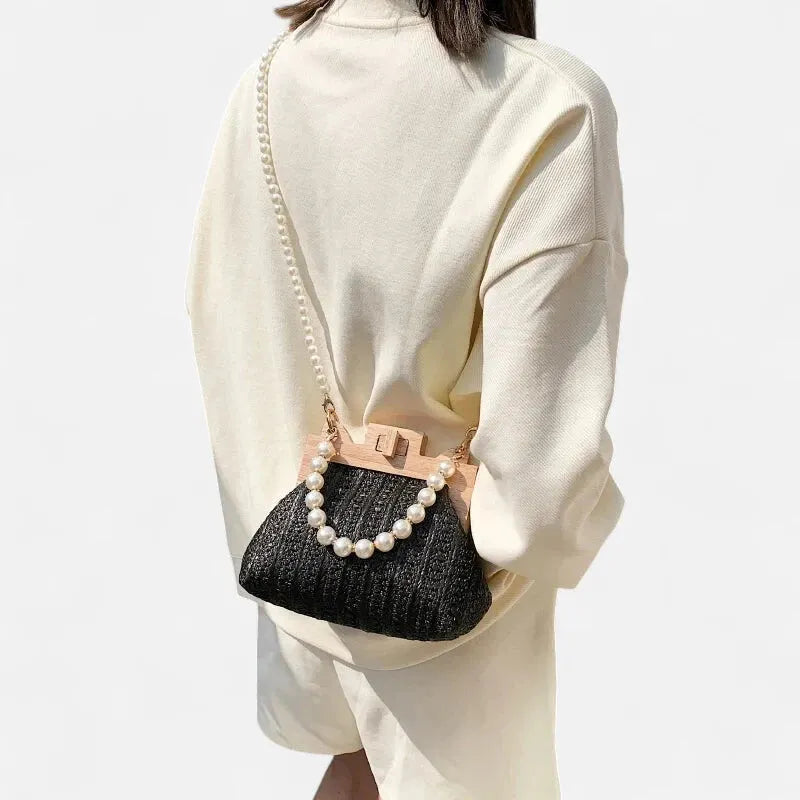 Maïa | Small Straw Bag with Pearl Handles
