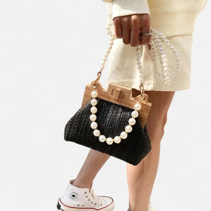 Maïa | Small Straw Bag with Pearl Handles