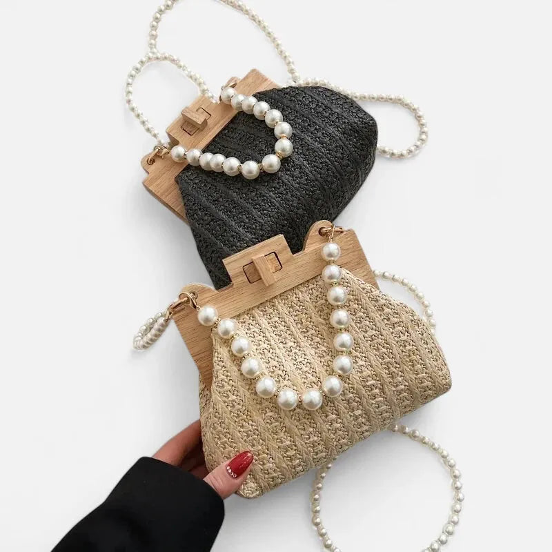 Maïa | Small Straw Bag with Pearl Handles